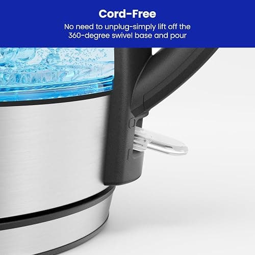 Chefman 1.2L Electric Tea Kettle with LED Lights, Automatic Shut Off, Removable Lid, Boil-Dry Protection, Hot Water Electric Kettle Water Boiler, Electric Kettles for Boiling Water thumbnail 7
