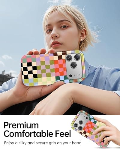 TAMUEL Colorful Checkered Phone Case for iPhone 17 Pro Max, Compatible with Magsafe, Trendy Cute Gingham Aesthetic Fun Magnetic Slim Shockproof Protective Women Girl Cover Case thumbnail 6