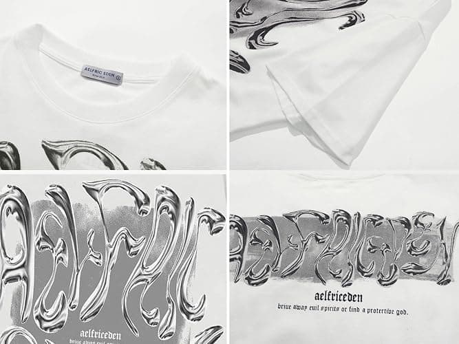 Aelfric Eden Metalic Graphic Tees Men Y2k Oversized T Shirts Women Vintage Tees Unisex Summer Tops - X-Small - White thumbnail 5