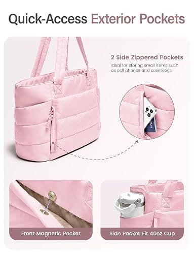 Uselike Tote Bag for Women with Zipper, Quilted Puffer Tote Bag with Compartments, Lightweight Puffy Work Bags for Women thumbnail 4