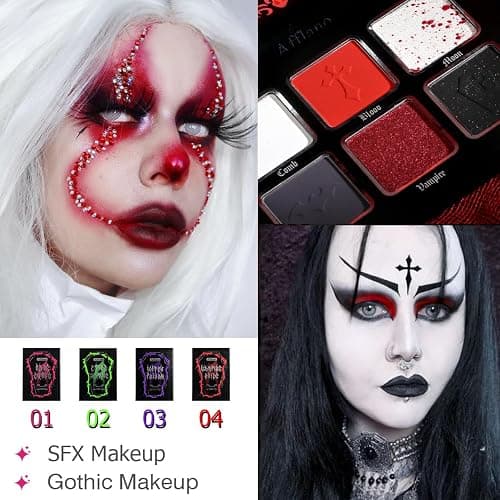 Afflano Red Black Eyeshadow Goth Makeup Palette, Vampire Blood Red Halloween Makeup Palette, Burgundy Dark Smokey Eye Shadow Palette Pigmented, Smoky Eyes Black Red Eyeshadow Costume Clown SFX Makeup thumbnail 2
