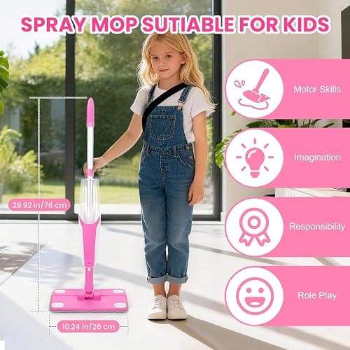 CYYSFIVQZ Kids Spray Mop, Toddler Cleaning Set with Real Water Sprayer, 2 Washable Mop Pads & Storage Clip, Pretend Play Montessori Housekeeping Toys for Boys Girls Ages 3 4 5 6 7 8 thumbnail 3