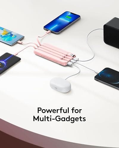 Orfeika Portable Phone Charger, 10000mAh Portable Charger Power Bank with Built-in Cables, Travel Essential Battery Pack Compatible with iPhone, Samsung, Google, iPads, Tablets, etc thumbnail 2
