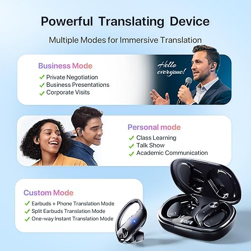 AI Translation Earbuds Real-Time : 144 Languages, Offline Mode, Noise Canceling, 60 Hours Battery - Seamless Translator Headphones for Travel Business Learning, iOS & Android Support thumbnail 7