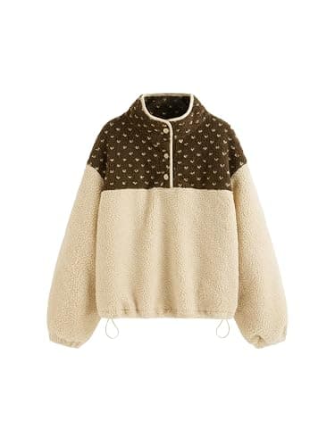 CIDER Fleece Stand Collar Two Tone Patchy Drawstring Oversized Sweatshirt - Image 1