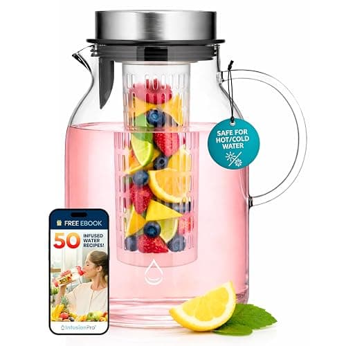 Infusion Pro Glass Fruit Infuser Water Pitcher, 2 Qt | Heat Resistant for Hot/Cold Use, Iced Tea Pitcher, Tranquil Collection - Image 1