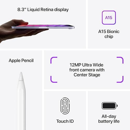 Apple iPad mini (6th Generation): A15 Bionic, 8.3-inch Liquid Retina Display, 64GB, Wi-Fi 6 + 5G Cellular, 12MP front/12MP Back Camera, Touch ID, All-Day Battery Life – Pink thumbnail 5