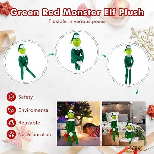 12.6'' Red Christmas Monster Plush Toy, Christmas Stuffed Figures Doll for Kids and Christmas Tree Home Decorations(Green) thumbnail 3