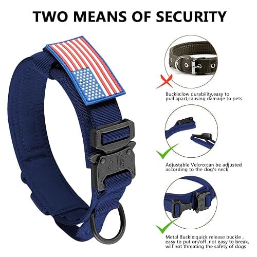 DAGANXI Tactical Dog Collar, Adjustable Military Training Nylon Dog Collar with Control Handle and Heavy Metal Buckle for Medium and Large Dogs, with Patches and Airtags Case (Midnight Blue, XL) thumbnail 6