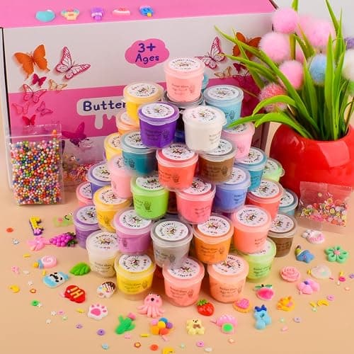 Butter Slime Kit with 64 Pack, Super Soft and Non-Sticky, Birthday Gifts for Boys and Girls, Scented Slime Party Favors, Stress Relief Toys, School Prizes, DIY Putty Toys for Kids Aged 6-12 thumbnail 2