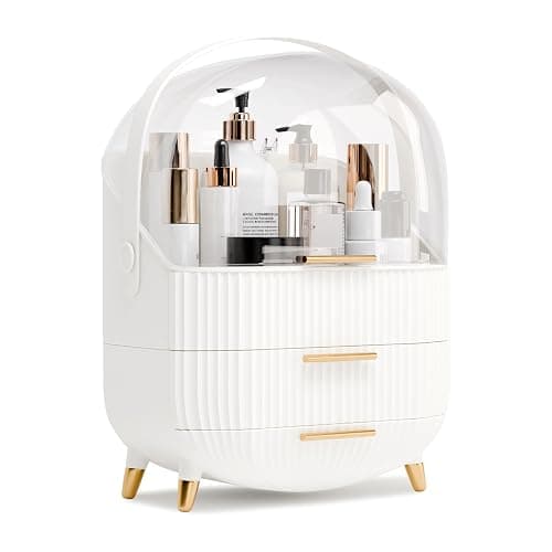 lurcns Makeup Organizers and Storage, Make up Organizer for Vanity Cosmetics Skincare Organizers With Lid and Drawers Display Cases for Countertop（White） - Image 1