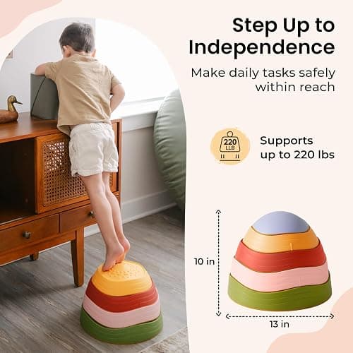 Tiny Land Stepping Stones for Kids, 5pcs Non-Slip Toddler Stepping Stones, Sensory Stepping Stones for Promoting Toddler's Balance & Coordination Skills, Stepping Stones for Toddlers 3-5 thumbnail 6
