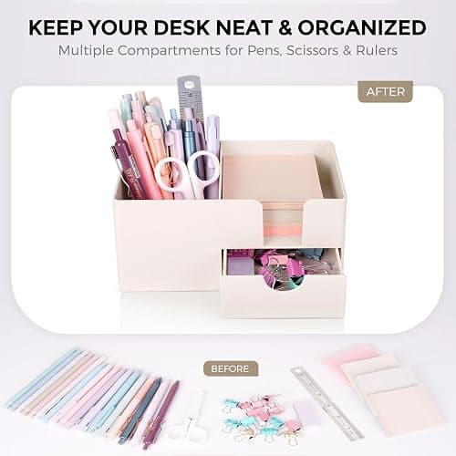 SKYDUE Small Desk Organizer with Drawer | 3 Compartments, Desk Pen Holder, For Home, School, Classroom & Office thumbnail 6