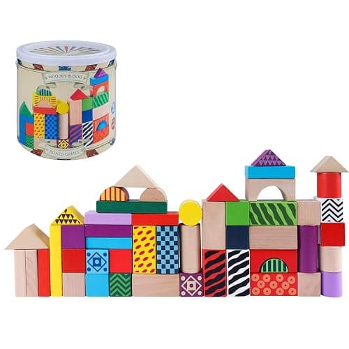 Offelec 50 Pcs Wooden Building Blocks Set with Storage Bucket, Montessori Stacking Blocks & Shape Sorting Toys for Toddlers, Preschool Learning Toys for Boys & Girls, Kids Brightly Colored Blocks thumbnail 8