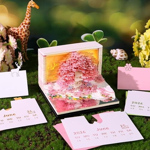 HOTOYMDS 3D Calendar 2026,3D Desk Calendar 2026 With LED Lights,3D Art Calendar Memo Pad 2026,Blossom Grove Island Desktop Decoration,Tear-Away 3D Paper Art Notepad w LED Lights,Christmas Gift,New Year Gift (Blossom Grove Island(Soft Pink)) - Blossom Grove Island(Soft Pink) thumbnail 8