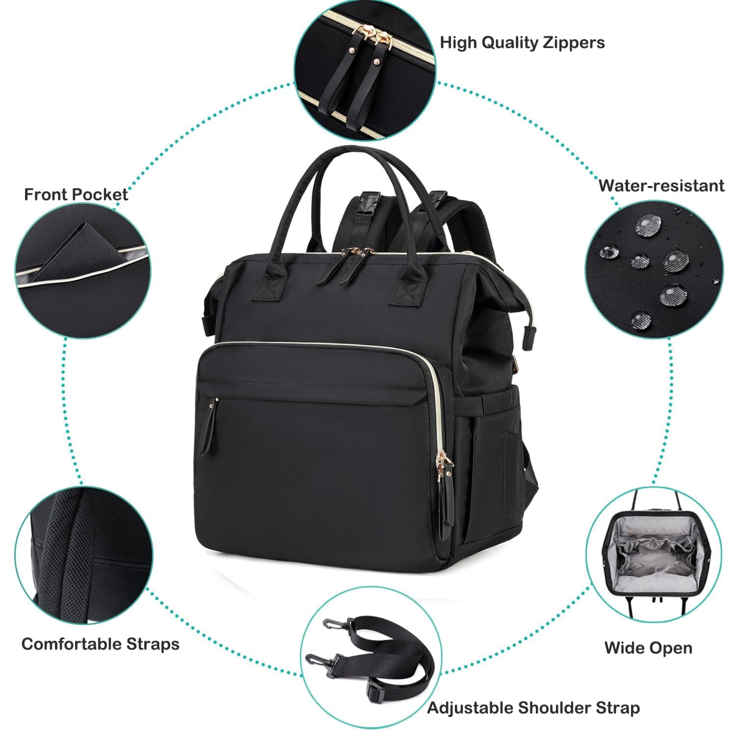 Bolsa de pañales convertible, mochila de pañales resistente al agua con bolsillos antirrobo y clips para carriola thumbnail 4