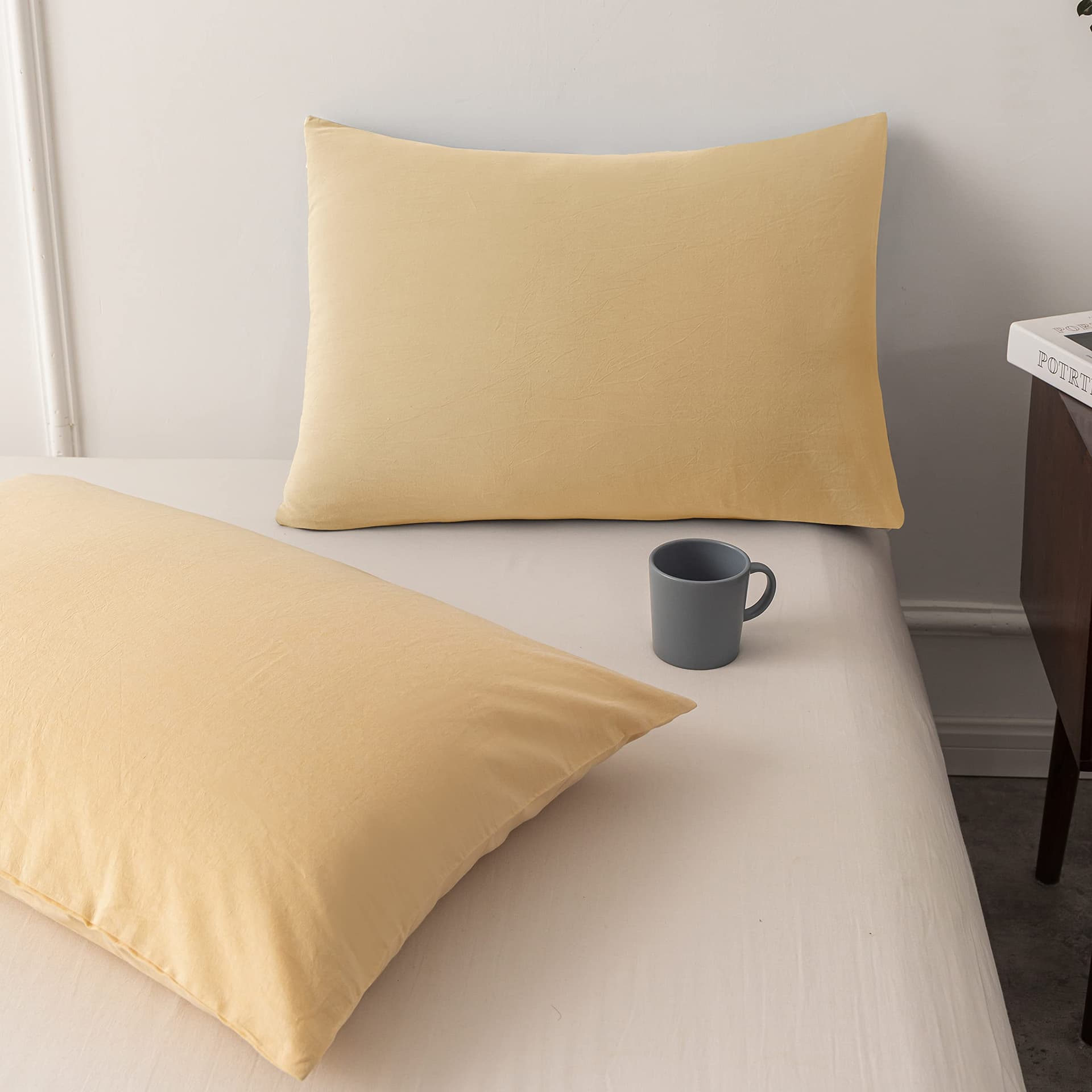 Janlive Washed Cotton Duvet Cover King Ultra Soft 100% Cotton Solid Color Cream Yellow Duvet Cover Set with Zipper Closure -3 Pieces Cream Yellow King - King - Cream Yellow thumbnail 5