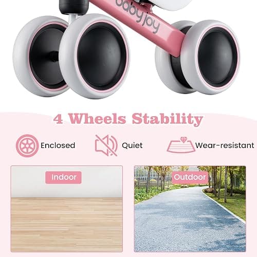BABY JOY Balance Bike, No Pedal 4 Wheels Toddler Bike with Soft Seat as First Ride-on Toy Birthday Gift, Baby Balance Bike for 2 Years Old Boys Girls (Pink) thumbnail 6