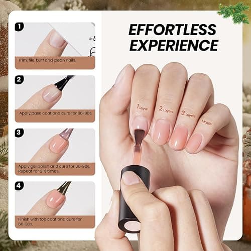 Beetles Frostglaze Veil Jelly Gel Nail Polish Set, 53PCS 36 Colors Christmas Gel Nail Kit Nude Pink Milky White Red Black Blue Green Silver Cat Eye Base Glitter Glossy Matte Top Coat Gift for Women thumbnail 7