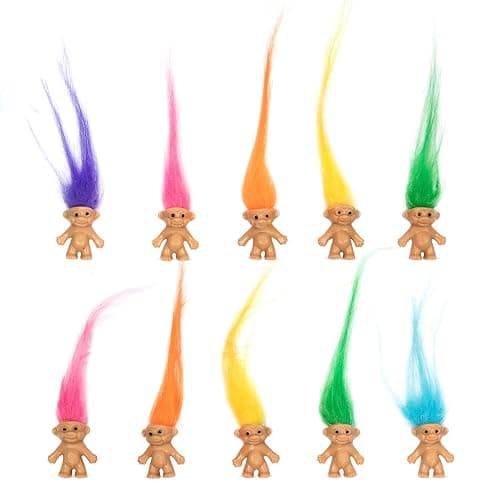 10 PCS Long-haired Lucky Mini Troll Dolls, Assorted Hair Colors, 0.78" Bodies, 2" Hair. Cake Toppers, Action Figures, School Project, Arts and Crafts, Party Favors - Image 1
