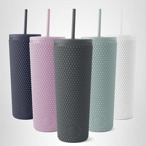 Simple Modern Plastic Matte Studded Tumbler with Lid and Straw | Reusable BPA Free Iced Coffee Cups Double Wall Smoothie Cup | Gifts for Women Men Him Her | Classic Collection | 24oz | Graphite thumbnail 3