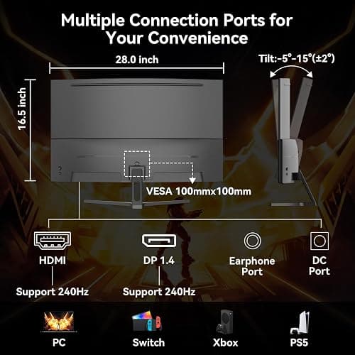 SANSUI 32 Inch Curved 240Hz Gaming Monitor High Refresh Rate, FHD 1080P Gaming PC Monitor HDMI DP1.4, Curved 1500R, 1Ms MPRT, HDR,Metal Stand,VESA Compatible(DP Cable Incl.) thumbnail 8