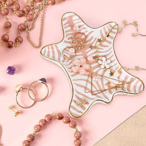 Trycooling Hand Painted Tiger Skin Ceramic Jewelry Dish Small Jewelry Rack Tray Rings Bracelets Earrings Trays Holder (Pink) thumbnail 6