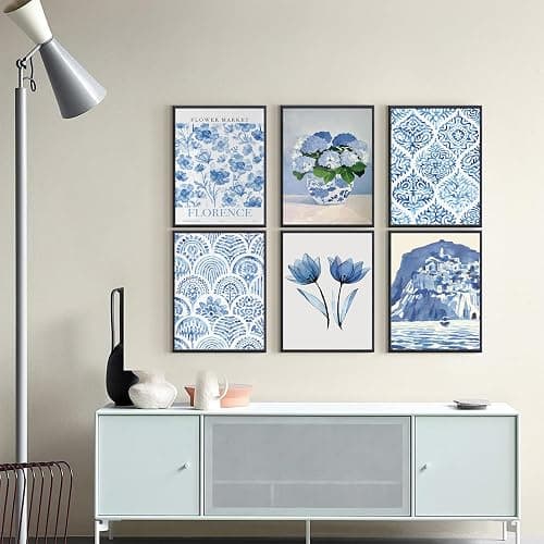 6Pcs Blue coastal Wall Art Flowers Aesthetic Wall Decor Pictures Trendy Minimalist Posters Prints Hydrangeas painting Preppy Artwork for Bedroom Gallery Home Decoration,8x10in Unframed thumbnail 6