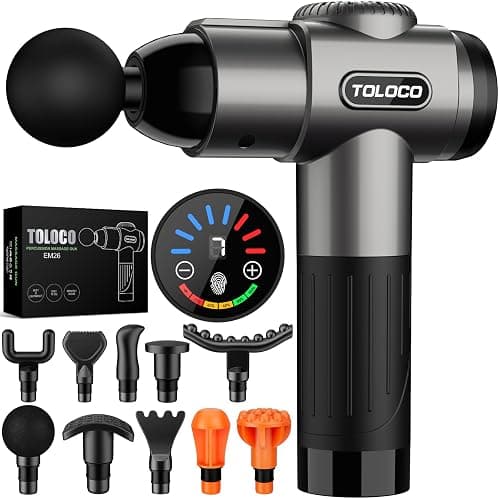 TOLOCO Massage Gun, Deep Tissue Back Massage for Athletes for Pain Relief, Percussion Massager with 10 Massages Heads & Silent Brushless Motor, Fathers Day Dad Gifts, Grey - Image 1