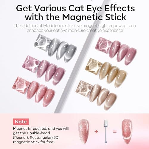 modelones Gel Nail Polish Set, 6 Colors Nude Pink Silver 9D Glassy Cat Eye Glitter Gel Polish Semi-transparent Neutral Brown Nail Polish Soapnails with Magnet Soak Off Led Nail Art DIY Gift thumbnail 2