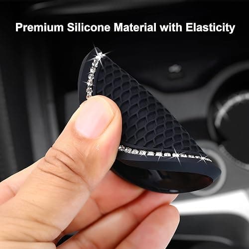 2PCS Bling Car Cup Coaster, 2.75 Inch Auto Cup Holder Insert Coasters Silicone Anti-Slip Crystal Rhinestone Drink Mat, Universal Vehicle Interior Accessories for Women Girls (Black) thumbnail 4