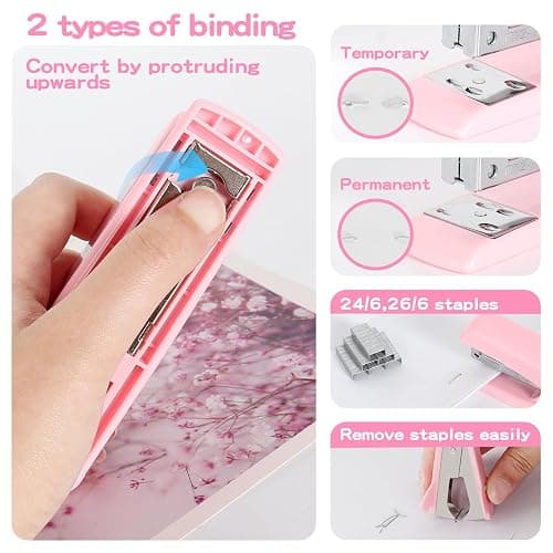 Office Desk Accessories, Pink Office Supplies Set Desk Accessories for Women, Cute Office Supplies with Stapler, Mini Stapler, Staple Remover, Tape, Clips, Scissor and Tabs, Stationary Set for Student thumbnail 4