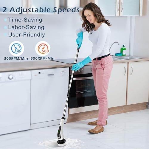 Bomves Electric Spin Scrubber, Cordless Cleaning Brush Scrubber for Home, 8 Replaceable Brush Heads-90Mins Work Time, 3 Adjustable Size, 2 Speeds for Bathroom Shower Bathtub Glass Car thumbnail 5