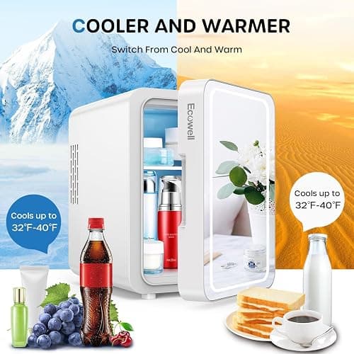 ECOWELL Skin Care Fridge for Cosmetic, Mini Skincare Fridge with LED Mirror | 4L Capacity/6 Can, Cooler & Warmer, Portable & Quiet, Dual-Power, for Makeup Cosmetic Beauty thumbnail 2