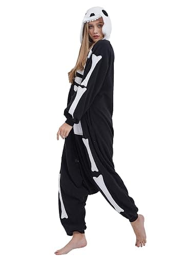 ULEEMARK Women's Adult Pajamas Unisex Animal Onesies Novelty Pyjamas Nightwear Halloween Homewear OnePiece Cosplay Costume Loungewear - S - Skull thumbnail 3