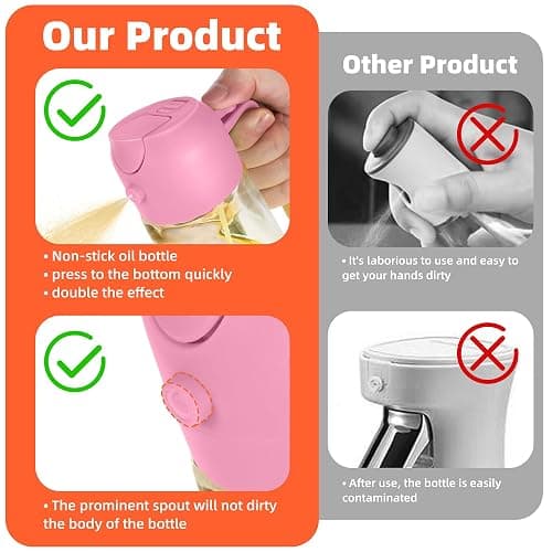 TrendPlain 16oz/470ml Glass Olive Oil Sprayer for Cooking - 2 in 1 Olive Oil Dispenser for Kitchen Gadgets, Air Fryer, Salad, and BBQ - Bubblegum thumbnail 7