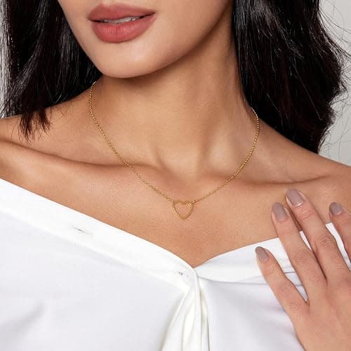 HERIER Cute Heart Necklace Dainty 18k Gold Plated Tiny Heart Pendant Choker Necklaces Small Gold Love Open Heart Chain Necklace for Women Simple Gold Necklace for Women Trendy Jewelry thumbnail 3
