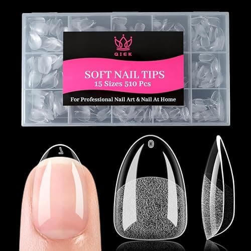 Qiek Extra Short Almond False Nail Tips, 15 Sizes 510 PCS Clear Soft Press On Fake Nail Pre-shaped Half Matte Full Cover Gel Nail Tips Extensions Thick Long Lasting for DIY Beginners & Salon Manicure - Image 1