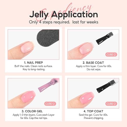 PEACECOLOR Jelly Gel Nail Polish Set 10ML 6pcs Nude Pink Neutral Sheer Transparent Spring Colors Soak Off Milky Jelly Gel Polish Nail Art Manicure Gifts for Women Salon DIY thumbnail 7