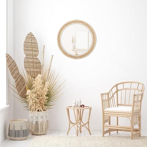 SWTHONY 18 Inch Boho Round Hanging Wall Mirror Decorative Rattan Circle Mirrors for Farmhouse, Living Room, Bedroom thumbnail 5