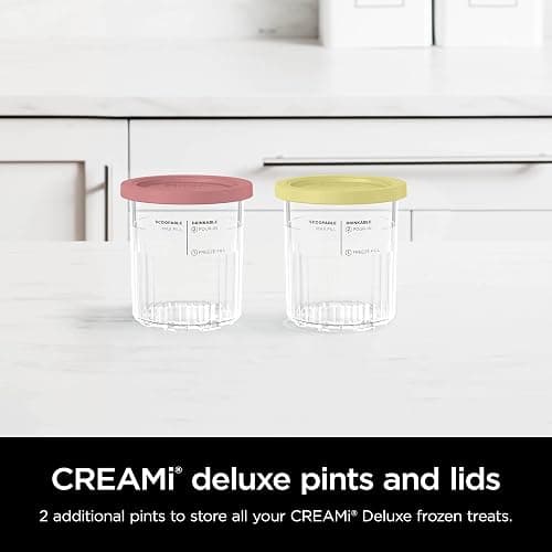 Ninja Creami Deluxe Pints 2 Pack, Compatible with NC500 Series Creami Deluxe Ice Cream Makers, Genuine Ninja Pint, BPA-Free & Dishwasher Safe, Color Lids, 1 Pint Each, Clear/Coral/Yellow, XSKPNTLD2​ thumbnail 6