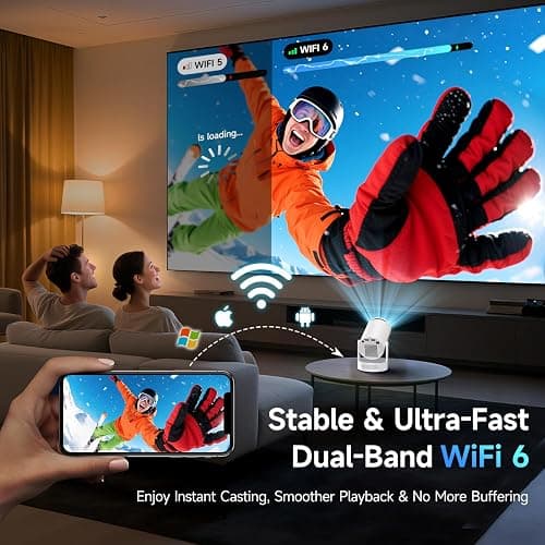 Kimwood Projector with Upgraded HiFi Speaker, [Built-in Apps] 1080P Mini Portable Projector Lower Noise Auto Keystone WiFi 6 Bluetooth 5.4 Ultra Short Throw Projectors for Big Screen in Small Room thumbnail 5