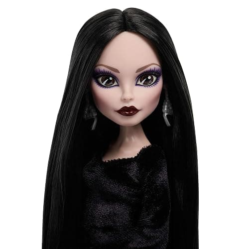 Monster High x Wednesday Doll, Morticia Addams Collectible in Black and Crimson Velvet Dress with Jewelry, Show-Inspired Heels and Doll Stand, JLK99 thumbnail 2