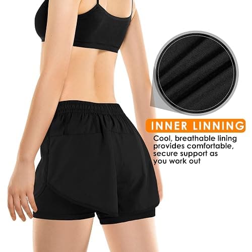Yevrimow Women's 2 in 1 Running Shorts for Gym Yoga Workout Athletic Shorts High-Waisted Shorts with Liner Pockets thumbnail 3