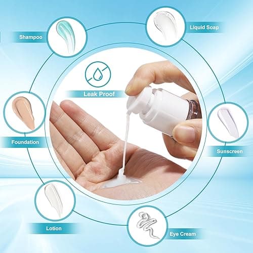 18 Pack Bubimon Airless Pump Jars, 1.7/1/0.7/0.34oz Cosmetic Containers, Leak Proof Refillable jar for Toiletries, Cream Lotion, Eye Cream, Liquid, Foundation, Shampoo (BPA Free) thumbnail 6