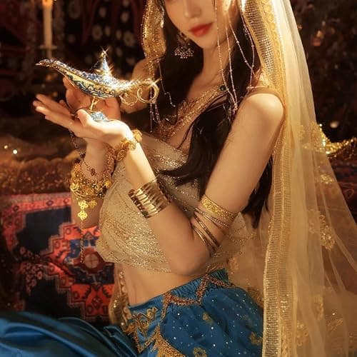 AVESON Classic Vintage Aladdin Magic Genie Costume Lamp Home Table Decoration & Gift, Golden Blue thumbnail 2