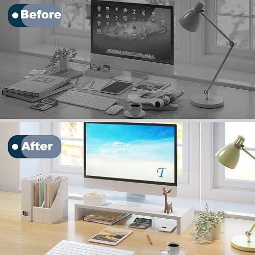 TEAMIX 20 inch White Monitor Stand Riser, Wood Desktop Stand for PC/TV/Laptop/Printer, White Monitor Riser with Storage, Computer Stand with Keyboard Organizer thumbnail 6