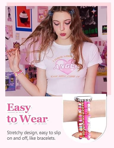 Newlibery Beaded Bracelets Band Compatible with Apple Watch 38mm 40mm 41mm 42mm (S10/11) Women Cute Fancy Preppy Handmade Elastic Stretch Strap for iWatch Series 11/10/9/8/7/6/5/4/3/2/1/SE (XS) thumbnail 4