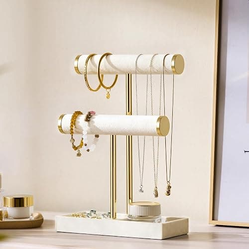 Josmimic 2 Tier Bracelet Holder Display - Detachable T Bar Beige Velvet Bracelet Holder, Jewelry Holder Organizer for Bracelet, Necklace, Watches, Rings thumbnail 4