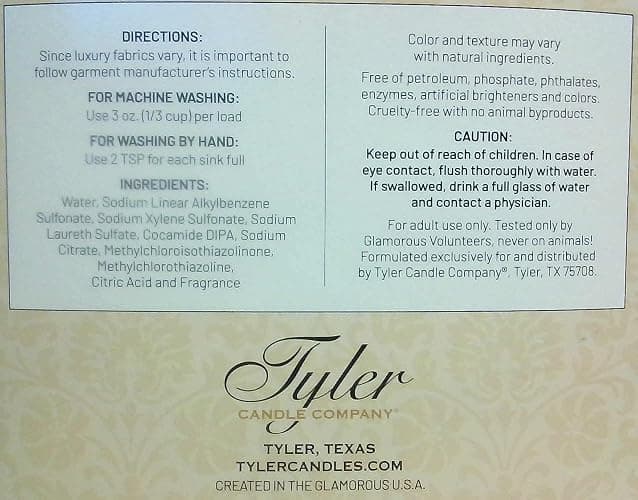 Tyler Candle Company Glam Wash Laundry Detergent, Diva, Liquid, 128 Fl Oz,HE Safe w/Dryer Sachet Pouch, Pull and Pour Spill Proof Cap thumbnail 9